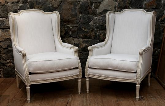 John Stephens Pair Of French Wing Chairs 100 80 Pair Of French Wing Chairs
