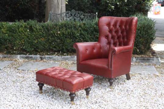 Harvard Leather Armchair & Footstool