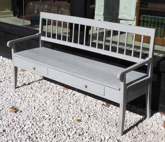 Antique French Grey Painted Settle or Bench