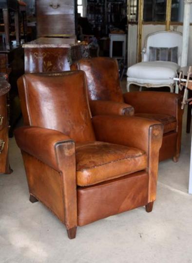 French Leather Armchairs