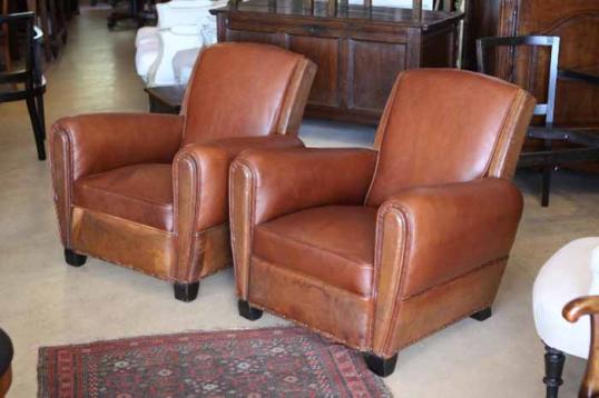 French Leather Club Chairs