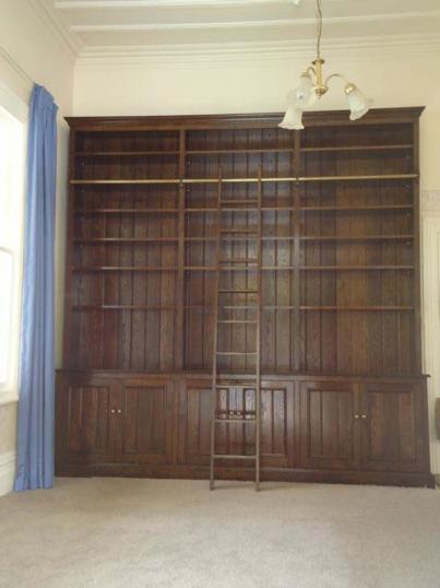 Bookcase with Library Ladder and Cupboards
