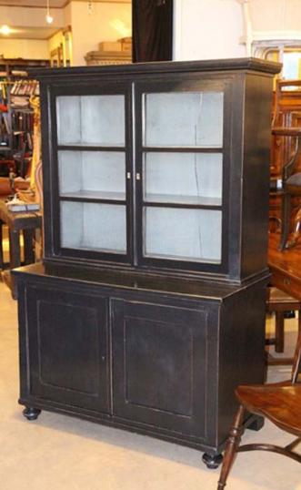 Painted Glazed Bookcase and Cupboard