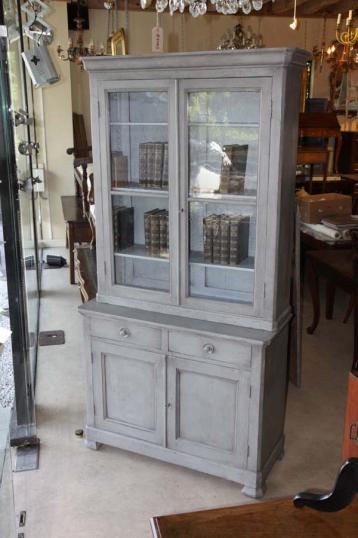 Painted Glazed Bookcase and Cupboard