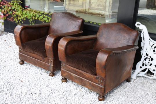 Pair of 1920's Leather Club Chairs