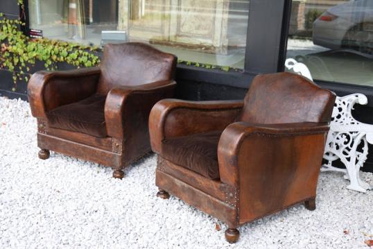 Pair of 1920's Leather Club Chairs