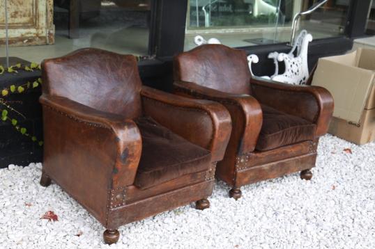 Pair of 1920's Leather Club Chairs