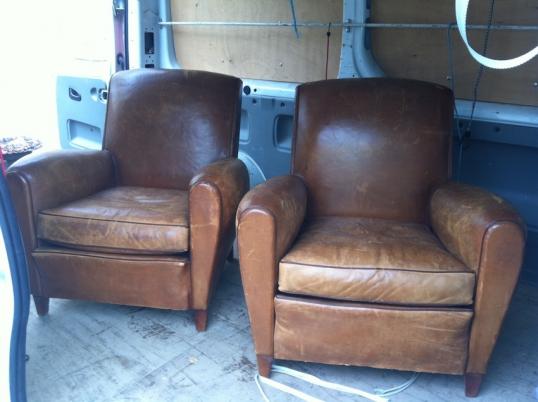 Pair of French Leather Club Chairs