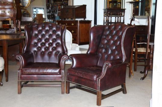 Pair of Leather Wingback Chairs