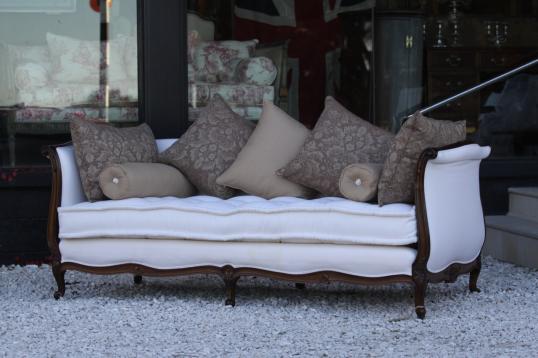 A French Antique Daybed Covered in Viyella Wool  fabric