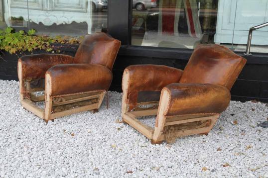 Pair of Leather Moustache Back Chairs