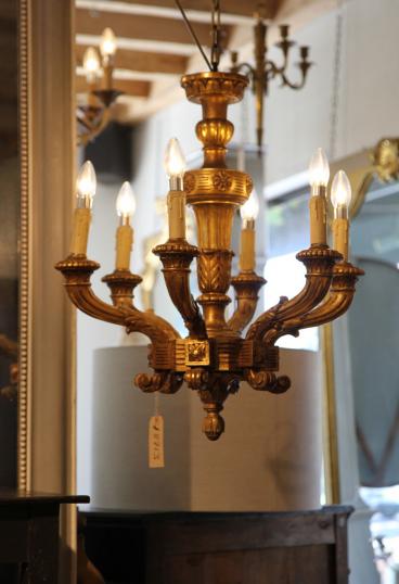 Antique Carved Six Light Chandelier