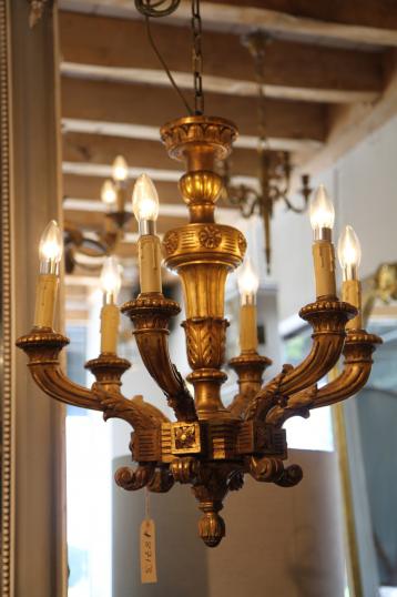 Antique Carved Six Light Chandelier