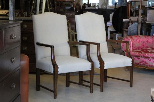 Pair of  English Upholstered Carver Chairs