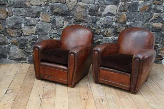 Pair of French Leather Club Chairs