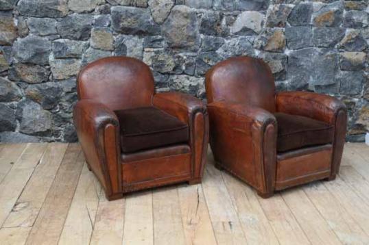 Pair of French Leather Club Chairs