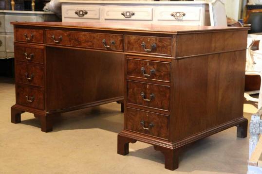 Burr Walnut Pedestal Desk