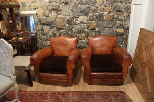 Pair of Moustache Backed Leather Club Chairs