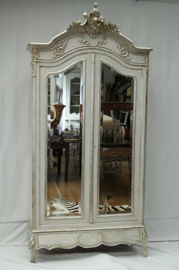 French Painted Armoire with Mirrored Doors