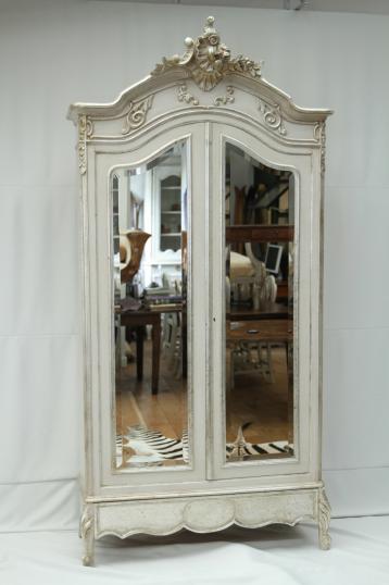 French Painted Armoire with Mirrored Doors