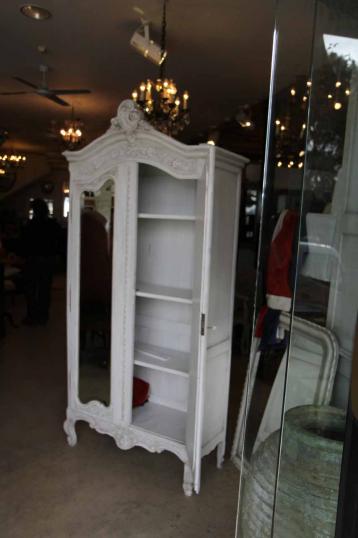 French Painted Oak Armoire with Mirrored Doors