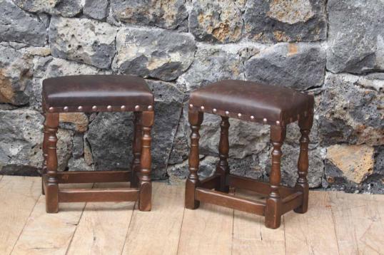 Pair of Leather Topped Jointed Stools