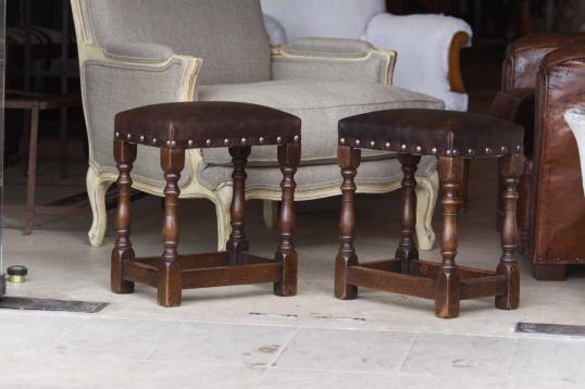 Pair of Leather Topped Jointed Stools