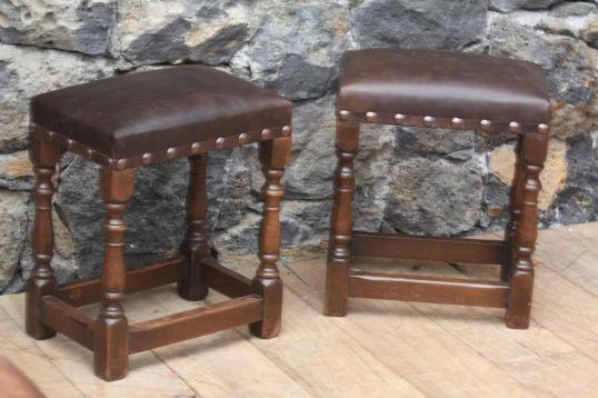 Pair of Leather Topped Jointed Stools