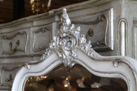 French Silver Gilt Gendarme Topped Mirror