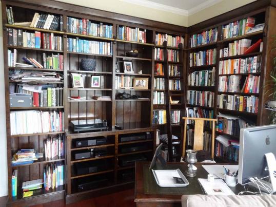 Bookcase with Library Ladder & Music Equipment