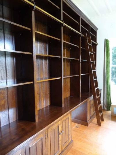 Bookcase with Library Ladder and Cupboards