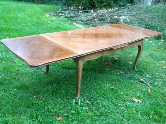 French Parquet Dining Table with Two Extension Leaves