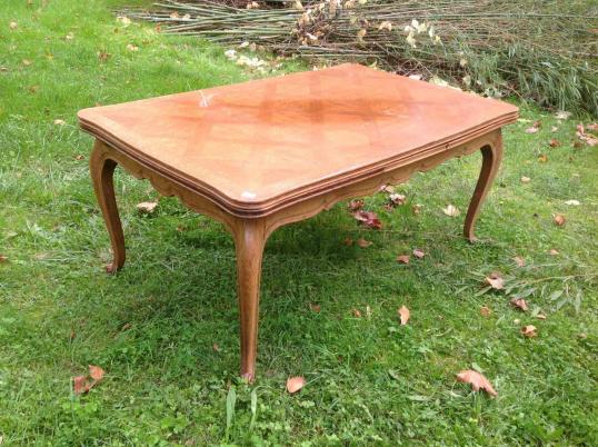 French Parquet Dining Table with Two Extension Leaves