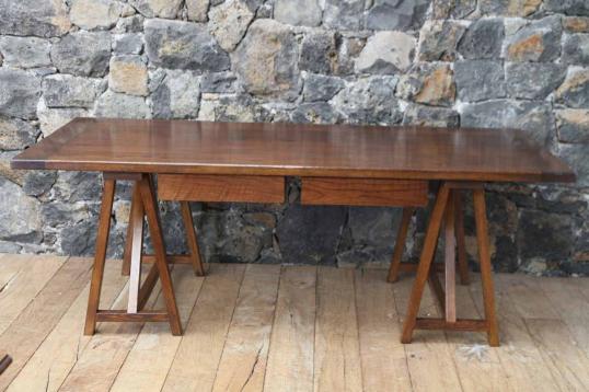 Trestle Table or Desk with Two Drawers