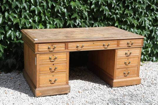 Large English Oak Pedestal Partners Desk