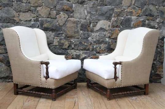 Pair of Antique Bobbin Legged Chairs Plus Footstool