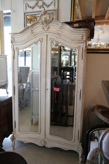 French Painted Armoire with Mirrored Doors