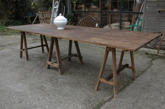 French Farmhouse Trestle Table with benches