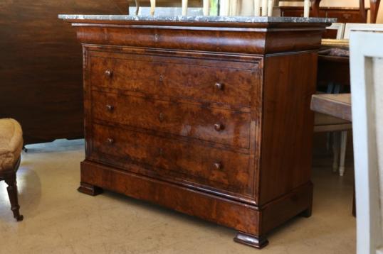 Brown walnut commode with marble top