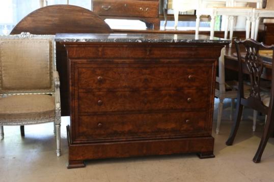 Brown walnut commode with marble top