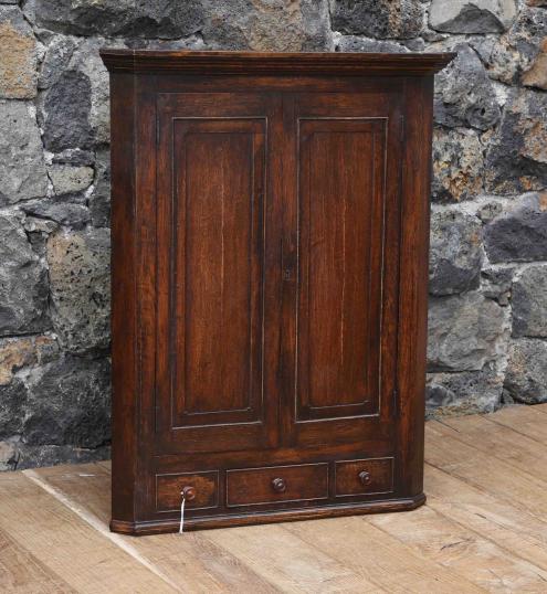 Georgian Oak English Corner Hanging Cabinet