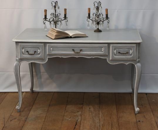 Grey and White Painted Bureau Plat or Dressing Table