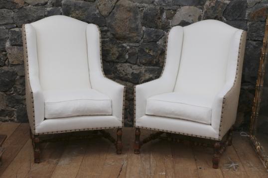 Pair of Louis XIII Wing Chairs