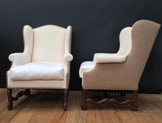 Pair of French Os de Mouton Wing Chairs 