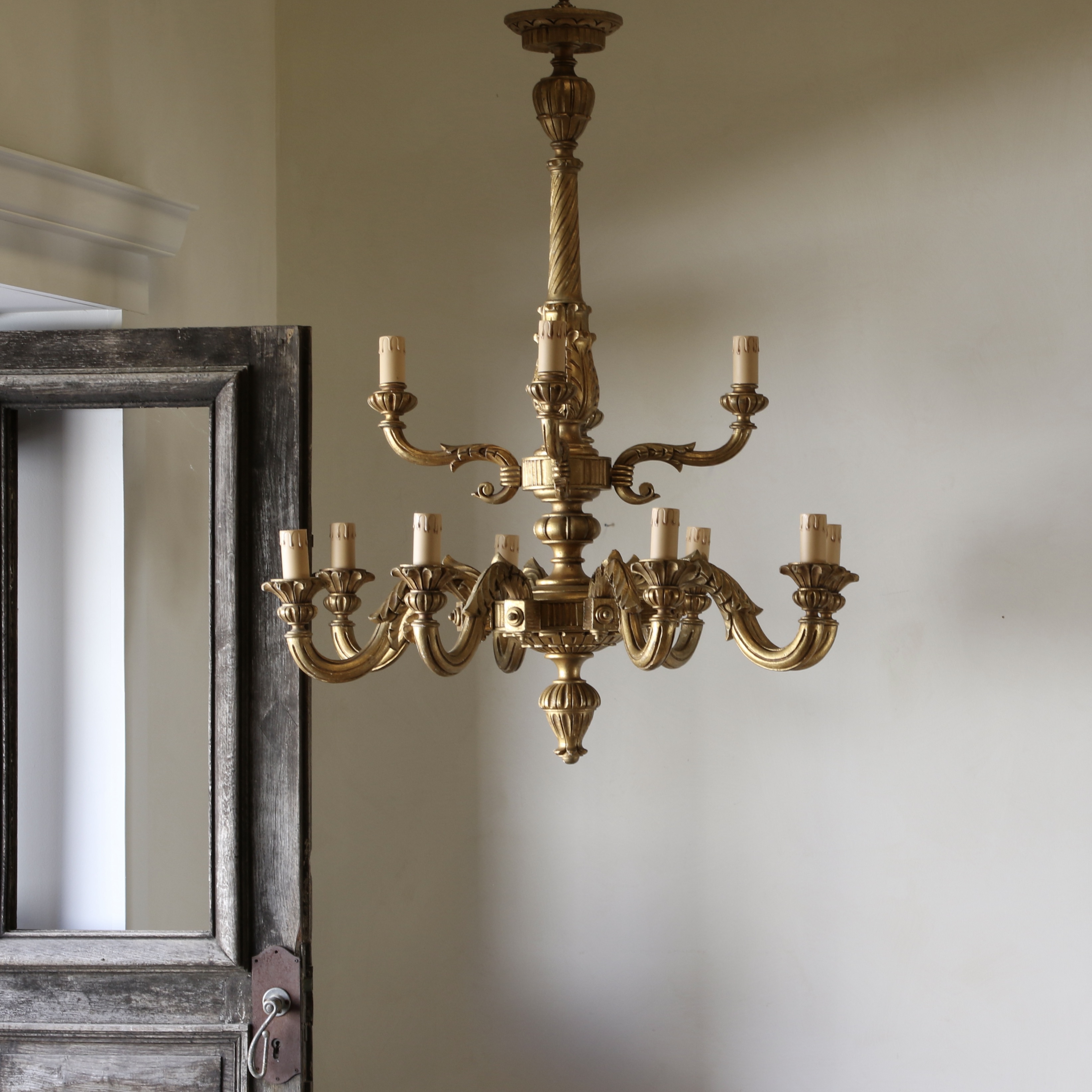 Large Wooden Gold Chandelier