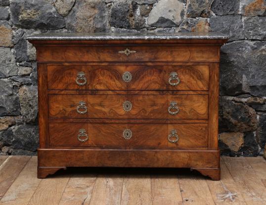 Louis Philippe Walnut Commode with Grey Marble Top