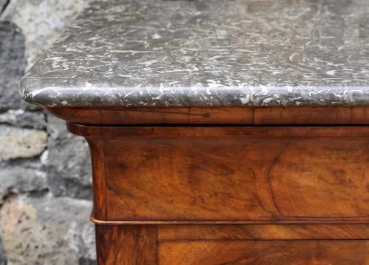 Louis Philippe Walnut Commode with Grey Marble Top