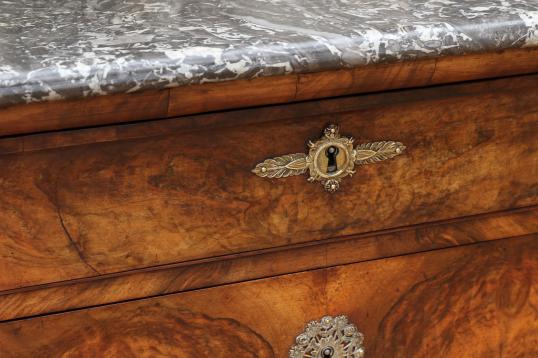 Louis Philippe Walnut Commode with Grey Marble Top