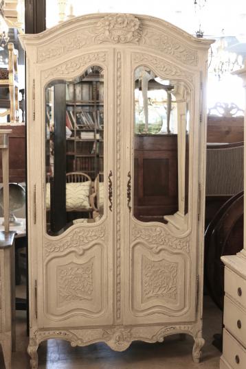 French Painted Mirror Armoire