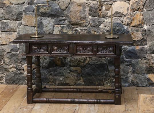 Ancient Spanish Two Drawer Side Table or Console